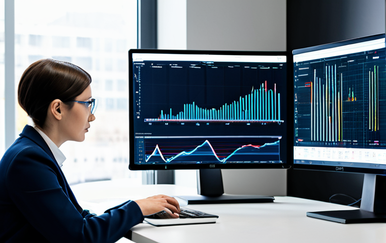 A focused data analyst, fully clothed in professional business attire, calmly navigating a complex digital information flow. Sitting at a sleek, minimalist desk in a modern, brightly lit tech office. Multiple large monitors display intricate data visualizations, graphs, and news feeds. The background is slightly blurred, suggesting the vastness of information. Professional photography, clean, high-tech, emphasizing clarity amidst complexity. perfect anatomy, correct proportions, natural pose, well-formed hands, proper finger count, natural body proportions, safe for work, appropriate content, fully clothed, modest, professional dress.