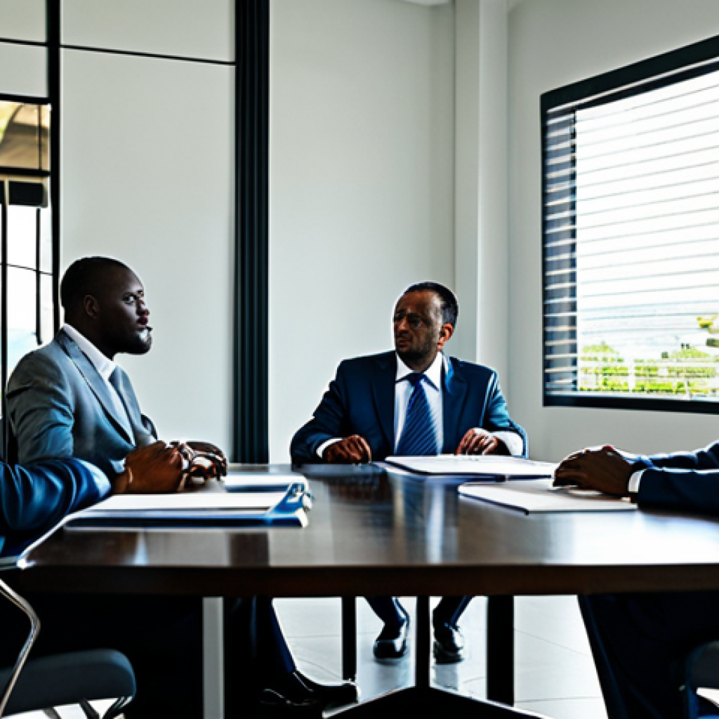 **Business Meeting in Port-au-Prince:** "A diverse group of professionals in modest business attire meeting in a modern office in Port-au-Prince, Haiti. Sunlight streaming through the window. Fully clothed, appropriate content, safe for work, professional, perfect anatomy, natural proportions, high quality."