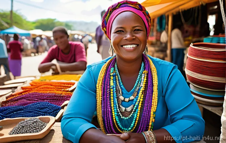 아이티에서 기업가를 위한 지원 프로그램 - Prompt 1: Resilient Haitian Artisan at Market**