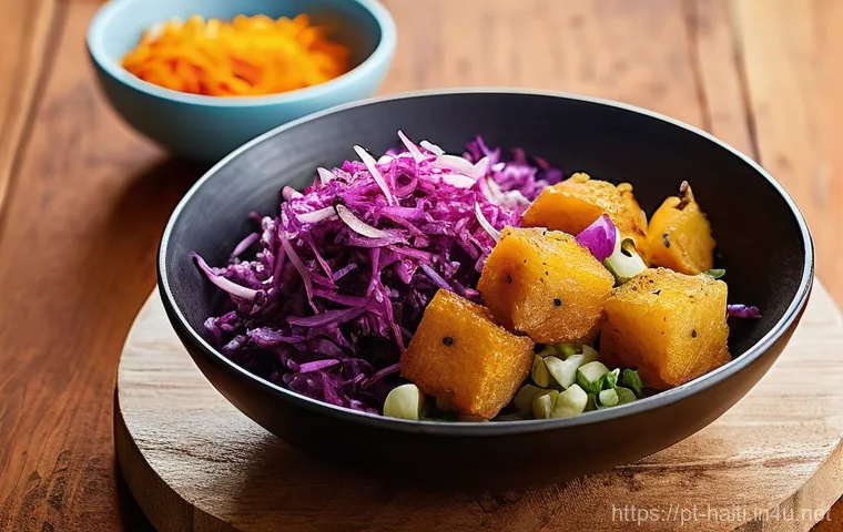 아이티에서 직접 해볼 수 있는 요리 클래스 - **Prompt 1: A Haitian Culinary Feast with Griot and Piklis**
    "A vibrant, eye-level shot of a bea...