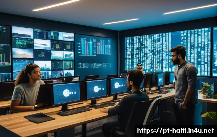 아이티와 관련된 유명한 영화 및 다큐멘터리 - A cinematic scene depicting a diverse group of young programmers and entrepreneurs in a modern São P...