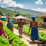 Home 21 아이티 주요 뉴스와 사회 이슈 - A vibrant rural Haitian community scene showcasing local agricultural subsistence farming, with men ...