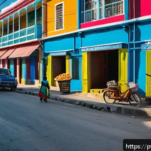 Home 31 아이티에서 살기 위한 주거 옵션과 가격 비교 - A vibrant urban street scene in Port-au-Prince, Haiti, showcasing a diverse range of compact apartme...